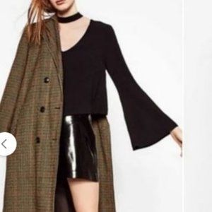 Zara Trafaluc Collection Choker neckline trumpet sleeve popover top in Black